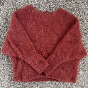 If it were me Anthropologie Brick Burgundy Crewneck Fuzzy Sweater Size Medium